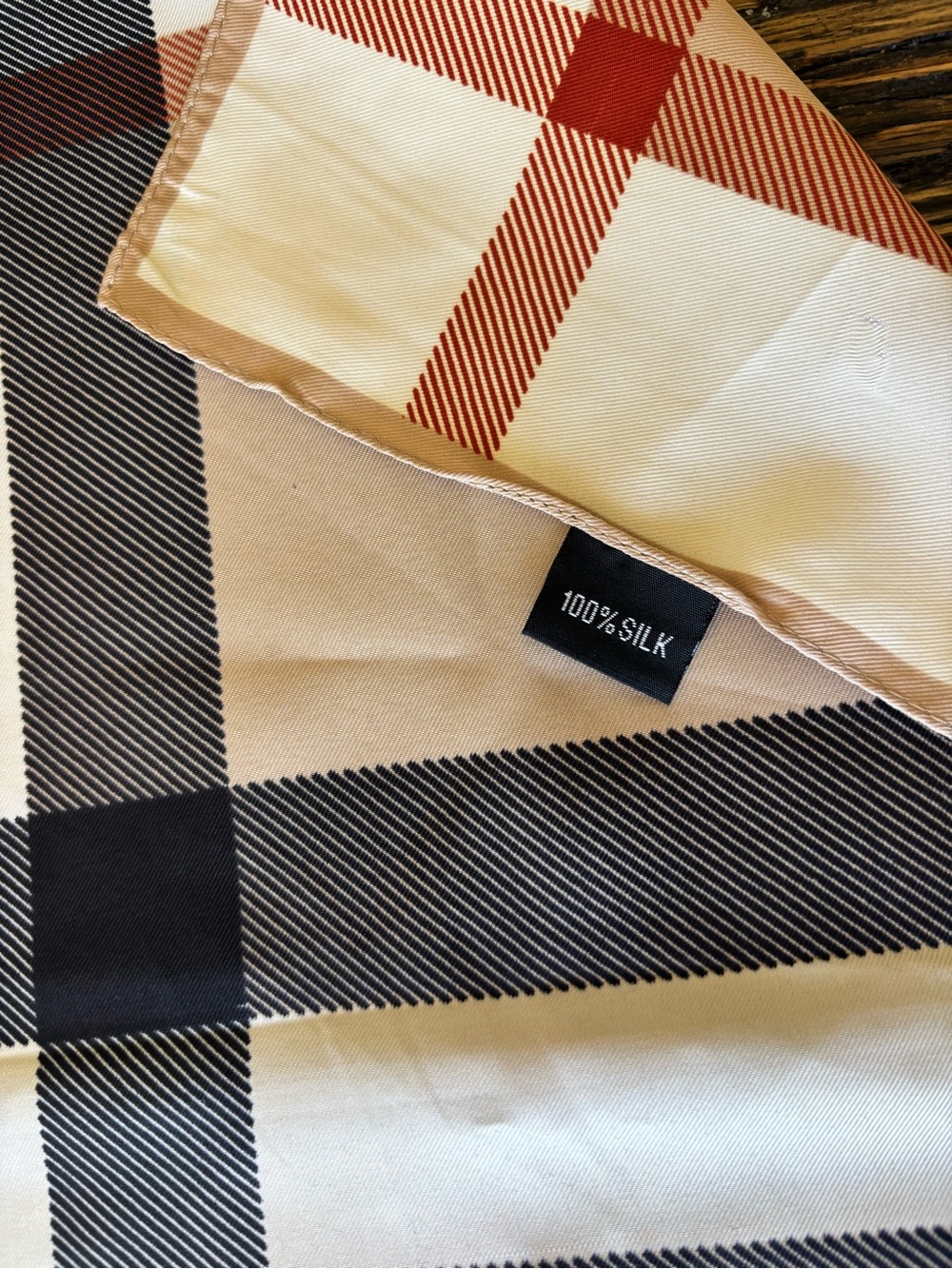 100% Silk Scarf in Cream, Black and Red